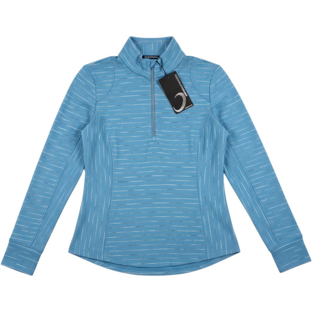 Zero Restriction Renae Zip Mock Pullover Women Small Turquoise Blue Stripe NEW